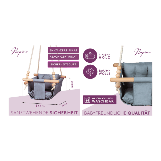 Babyschaukel Babyhängesitz Indoor-Holz Schaukel Hängeschaukel aus Holz & Baumwolle für Kleinkinder und Babys Restposten Mix