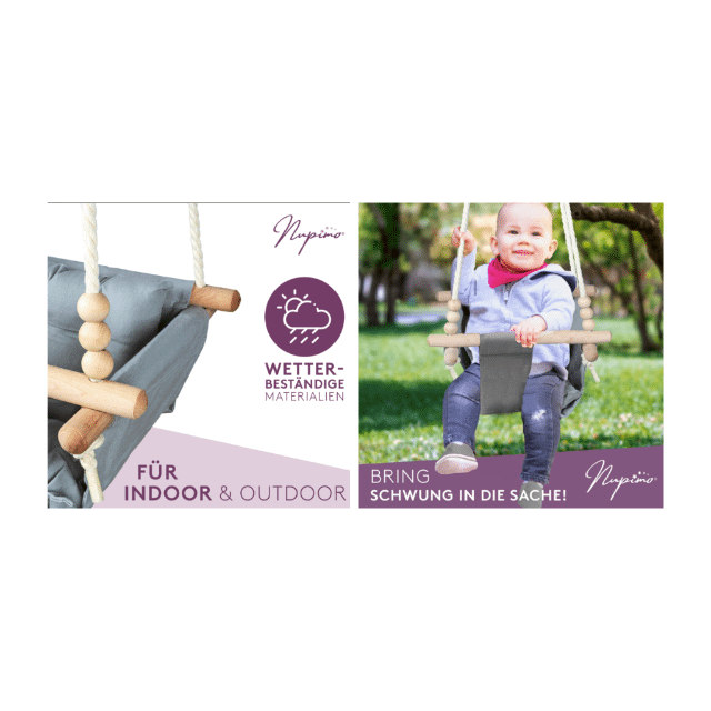 Babyschaukel Babyhängesitz Indoor-Holz Schaukel Hängeschaukel aus Holz & Baumwolle für Kleinkinder und Babys Restposten Mix