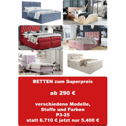 P3 Möbelpaket Betten, verschiedene Modelle, Stoffe und Farben mit Matratze