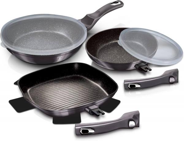 Berlinger Haus BH/7048 Metallic Line Carbon Pro Edition 5er Set Bratpfannen mit abnehmbarem Griff
