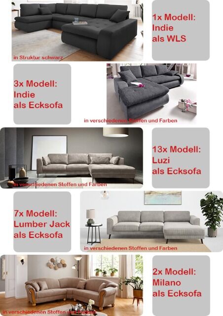 Möbel Posten Sofas Ecksofas Wohnlandschaften Sessel Bigsessel verschiedene Modelle Teil 1
