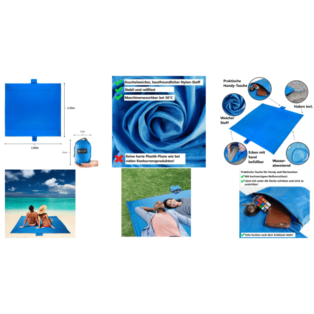 Luk-Aves Stranddecke 2x2m Picknickdecke Strandtuch groß wasserfeste Strandmatte Outdoor Restposten Mix