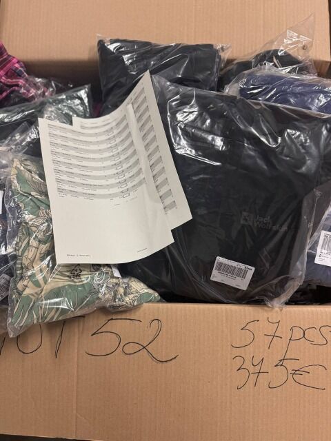 375 € für 57 Stk. Markenmix Damen & Herren – Lagerware, Rückläufer, Top-Marken wie Nike, Hilfiger, Levi’s, Mixgrößen, nur 6,58 €/Stk.