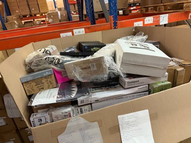 750 € – MIX-Palette P11 mit ca. 100 Stk., Haushaltsgeräte, Spielzeug, Möbel, A/B/C-Ware, ungeprüft, sofort verfügbar, Versand weltweit