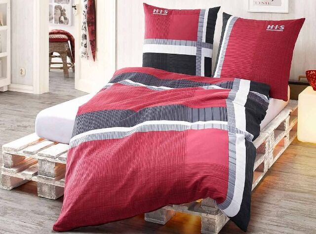 4,50 € pro Set – 2-teiliges Bettwäscheset aus Deutschland, 100 % Baumwolle, rot, Reißverschluss, 180 Stück auf Lager