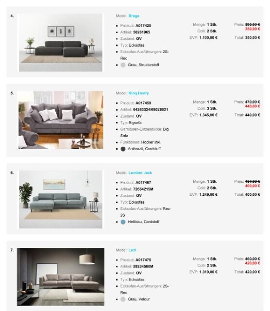 Möbel Packet nr.9 - Ecksofa, Wohnlandschaft, Bigsofas, einzelne Sofas verschiedene Modelle