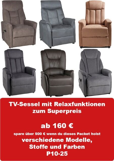 Möbel TV-Sessel P10 ab 160 €, A-Ware, Relaxfunktion, Aufstehhilfe verschiedene Modelle