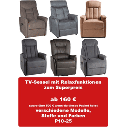 Möbel TV-Sessel P10 ab 160 €, A-Ware, Relaxfunktion, Aufstehhilfe verschiedene Modelle