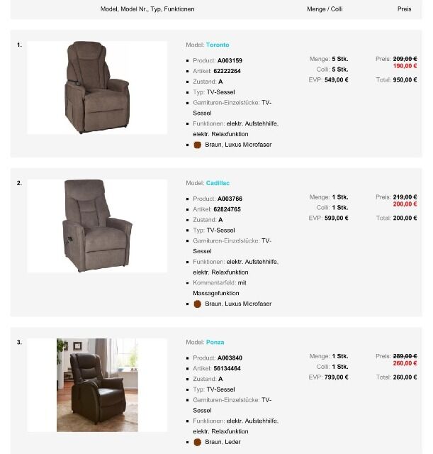 Möbel TV-Sessel P10 ab 160 €, A-Ware, Relaxfunktion, Aufstehhilfe verschiedene Modelle