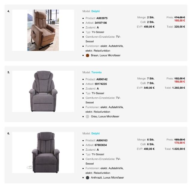 Möbel TV-Sessel P10 ab 160 €, A-Ware, Relaxfunktion, Aufstehhilfe verschiedene Modelle