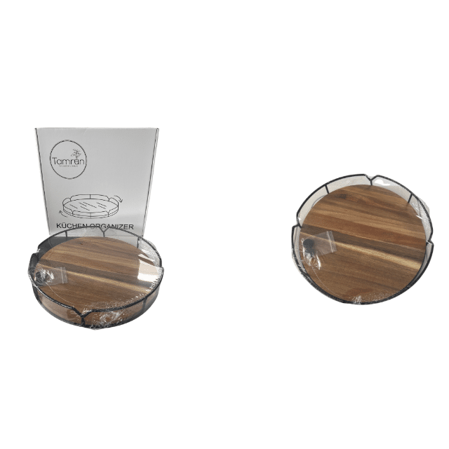 Organizer Drehplatte Holzoptik Küchen-Organizer Metall-Holz Drehteller Ordnungssystem drehbar Vorratsdrehregal Gewürzständer Restposten