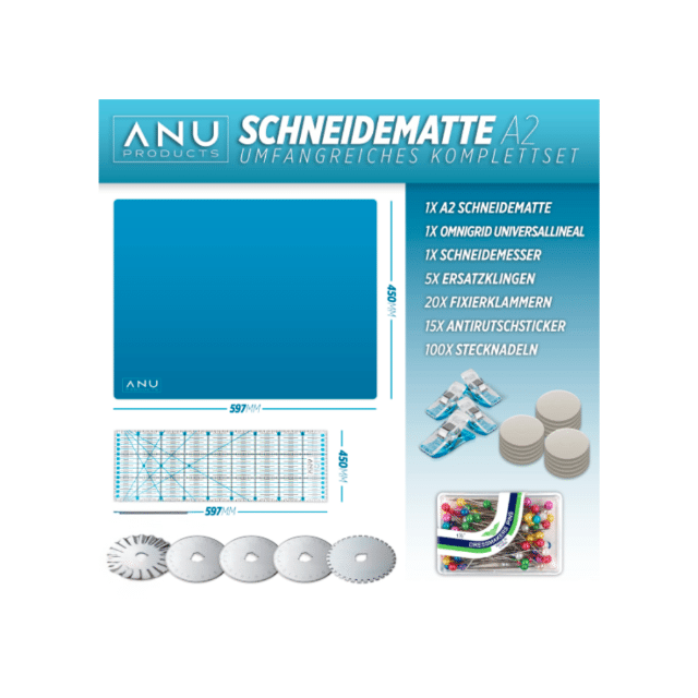 Schneidematte Komplettset Rollschneider Set mit Zubehör Schneideunterlage Bastelbedarf Schneide-Set Schneidemesser Restposten