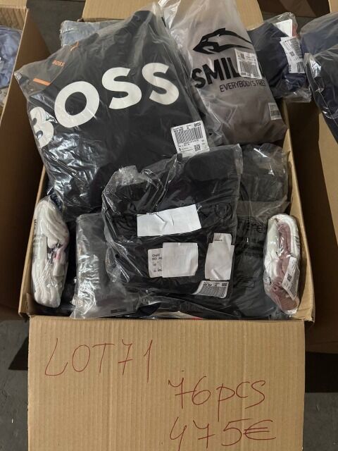 475 € Lot mit 76 Stk. Markenbekleidung Damen & Herren Mix – Kundenretouren A/B/C, Top-Marken wie Nike, Tommy, Boss, Levi’s, Adidas u.a.