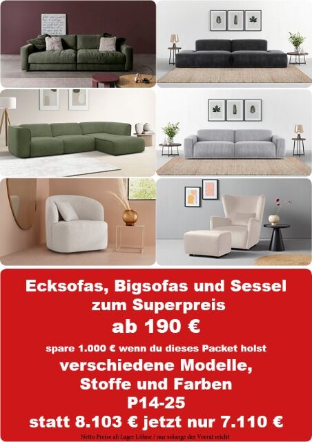Möbelpaket-Angebot: Sofas & Sessel zum Spitzenpreis! P14