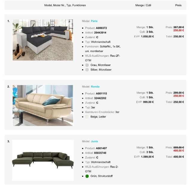 Möbel Sofa Super sparpreis Packet C-Ware bis zu 40 % günstiger