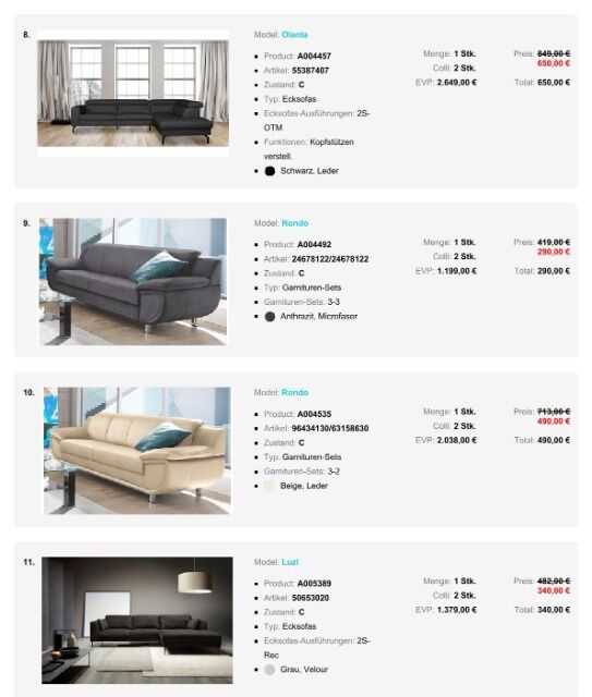 Möbel Sofa Super sparpreis Packet C-Ware bis zu 40 % günstiger