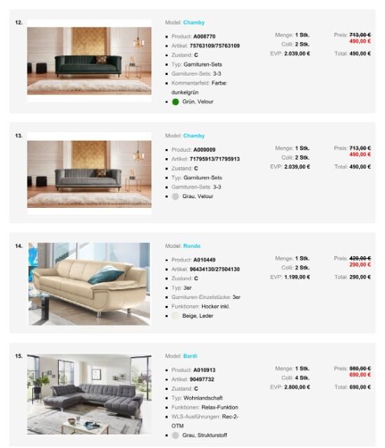 Möbel Sofa Super sparpreis Packet C-Ware bis zu 40 % günstiger