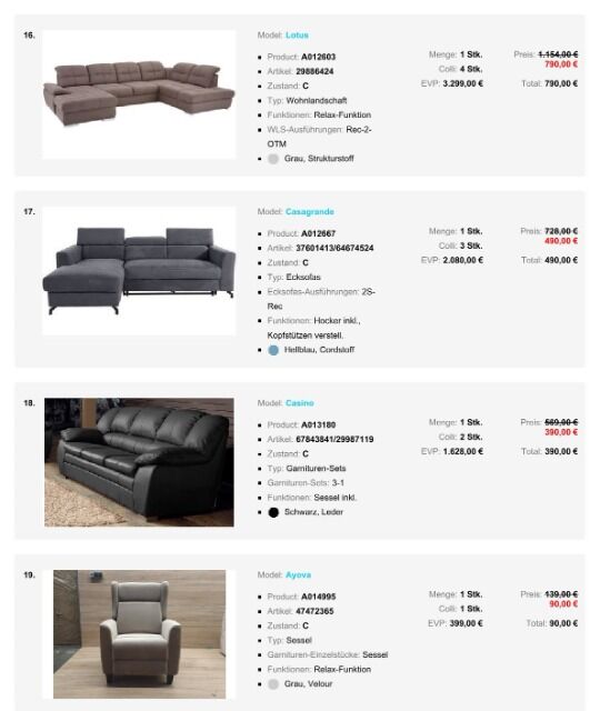 Möbel Sofa Super sparpreis Packet C-Ware bis zu 40 % günstiger