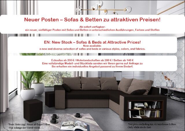 Neuer Posten – Sofas & Betten zu attraktiven Preisen!
