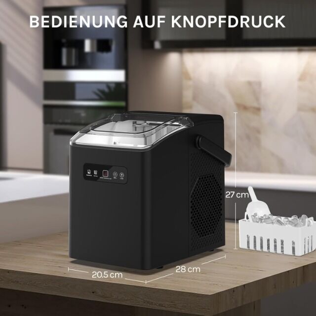 WOLTU Eiswürfelmaschine – 12 kg Eis in 24 Stunden – 1,3 Liter Wassertank – Kompakt & Tragbar mit Griff – 2 Eiswürfelgrößen – Selbstreinigend