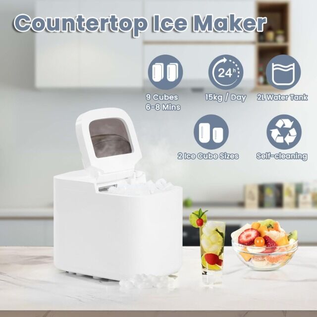 WOLTU Eiswürfelmaschine – 15 kg Eis in 24 Stunden – 2 Liter Wassertank – 2 Eiswürfelgrößen – Kugelförmige Eiswürfel – Selbstreinigend – Leis