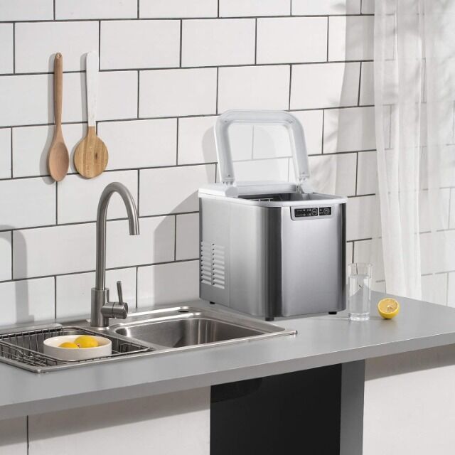 WOLTU Eiswürfelmaschine EM01sb Silber – 15kg Eis in 24h, 2,2L Tank, 2 Eiswürfelgrößen, Selbstreinigend – Premium Ice Maker für Haus, Büro, P