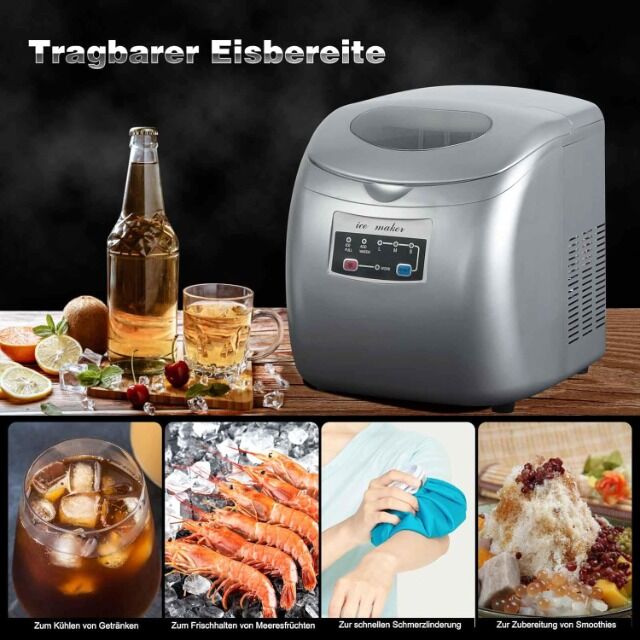 WOLTU Eiswürfelmaschine EM03sb Silber – 12 kg Eis in 24 Stunden – 2,8 Liter Wassertank – 3 Eiswürfelgrößen – Selbstreinigend – Kompakt und l