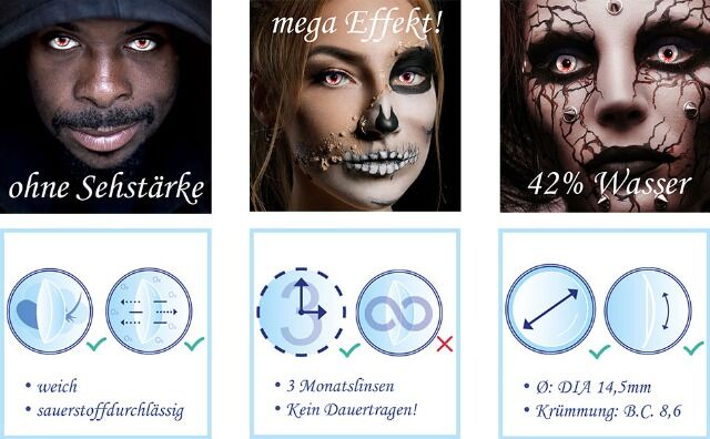 Kontaktlinsen Bloodshot 3 Monate Halloween Zombie Vampir