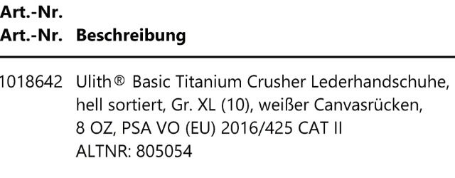 Arbeitshandschuhe Leder Bauhandschuhe ULITH Titanium Gr. 10/XL Möbelleder