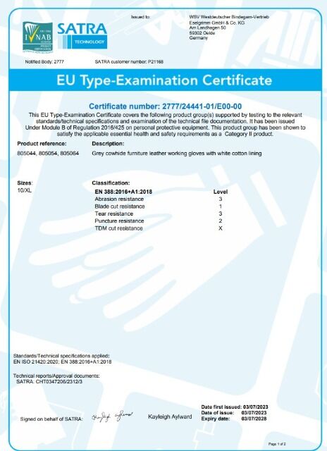 Arbeitshandschuhe Leder Bauhandschuhe ULITH Titanium Gr. 10/XL Möbelleder