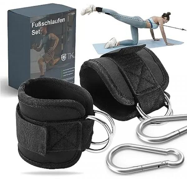Fußschlaufen 2er-Set schwarz - mit Klettverschluss & Karabiner