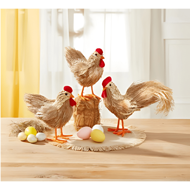 Deko-Hahn Hahn aus Naturmaterial Osterdeko Frühlingsdeko Strohfigur Hahn Tierfigur Saisonale Tischdeko Restposten