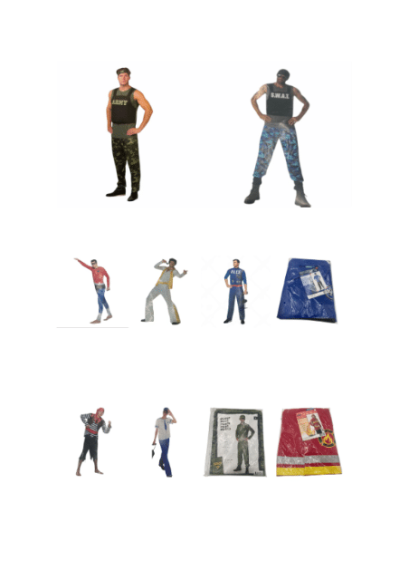 Kostümkleidung Role Play Male B Mix Box – 10 Modelle, Größen M / L / XL – 30 Stück Karton