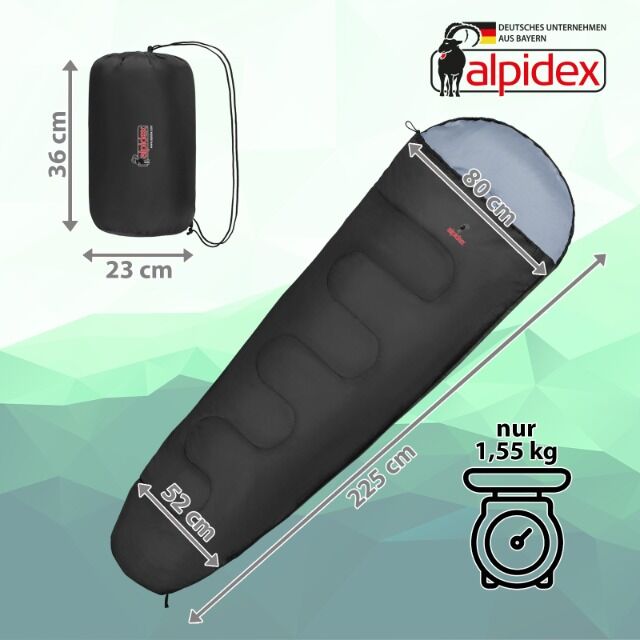 Mumienschlafsack 225 x 80 cm bis -17 Grad