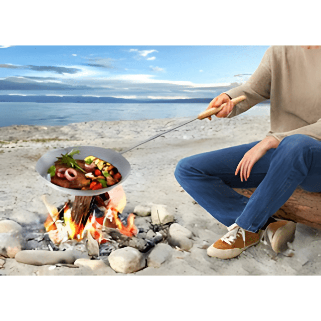 Grill-Pfanne Bratpfanne Grillpfanne mit langem Griff Holzgriff Pfanne mit Stiel Camping Lagerfeuer Feuerstelle Outdoor Restposten