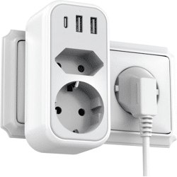 Mehrfachsteckdosenadapter – 5-in-1 mit USB & USB-C (Überbestand, Neuware)