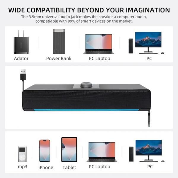 Stereo-Akustiklautsprecher – 3D-Sound, USB & 3,5mm (Überbestand, Neuware, Deutschland-Lager)