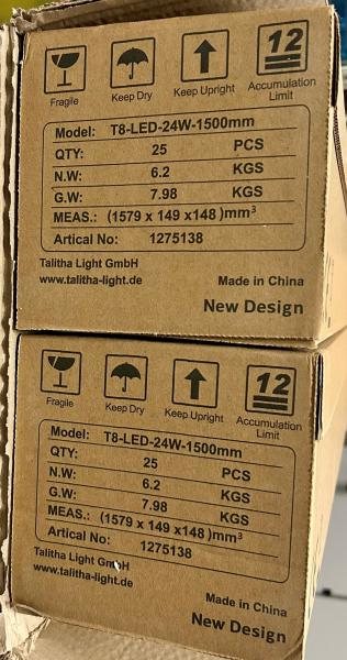 LED-Röhren T8 150cm- 24W - ca. 15 Jahre Lebensdauer - 14 Packung á 25 STK verfügbar