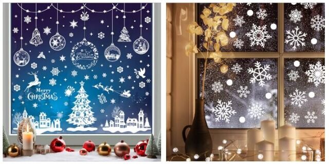 Selbstklebende winterliche Fensterbilder wiederverwendbar