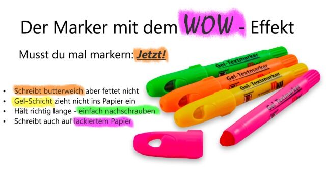 Highlighter with gel wax refill and twist mechanism, set of 4