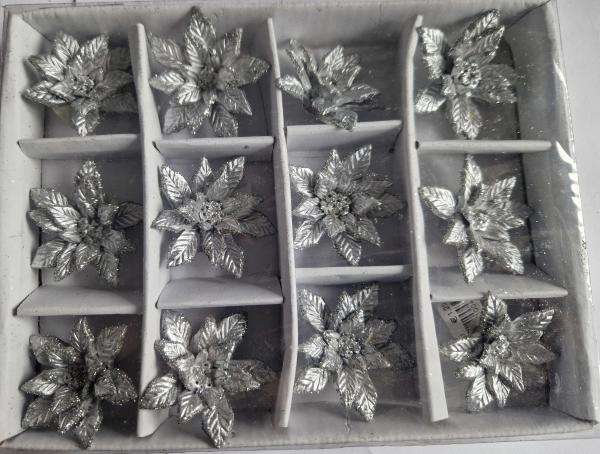 Silber Blüten Deko 12 er Box Weihnachten