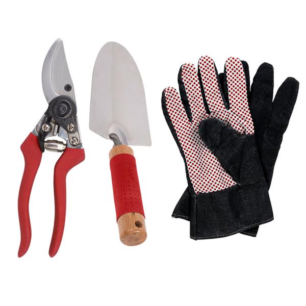 3 in 1 Gartenwerkzeugset - Gartenschere, Pflanzkelle & Handschuhe