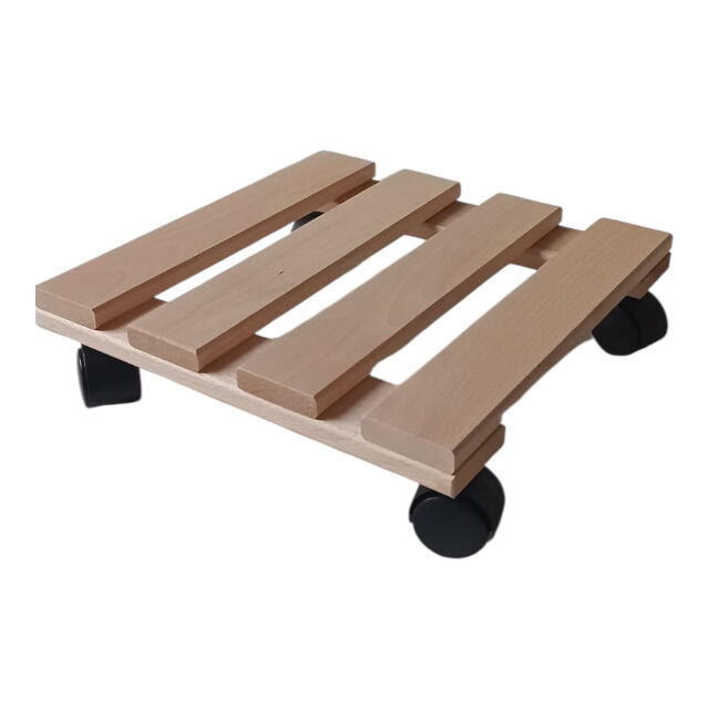 Rolluntersetzer eckig Pflanzenroller 30x30 cm - max. 120 kg Traglast - aus Buchenholz - Stabil & robust - Für Pflanztöpfe, Möbel ua.