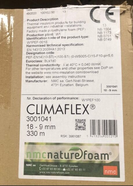 CLIMAFLEX® PE-Isolierung Rohrisolierungen 18-9mm ca. 1400 Stk. ca. 2800 Meter