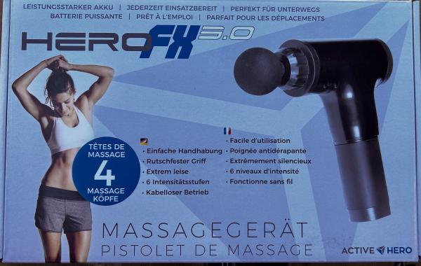 HERO FX 3.0 Massagepistole/ Massagegerät mit 4 Aufsätze und 6 Stufen