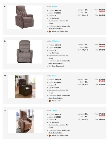 TV Sessel Möbel Paket verschiedene Relaxsessel, Bürostühle und Chefsessel