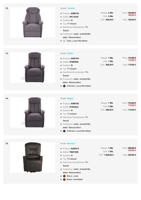 TV Sessel Möbel Paket verschiedene Relaxsessel, Bürostühle und Chefsessel