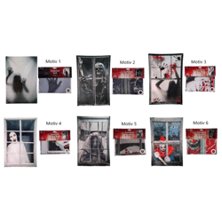 Halloween Fensterbild 120x80cm Deko wiederverwendbar Geister Clown Skelett