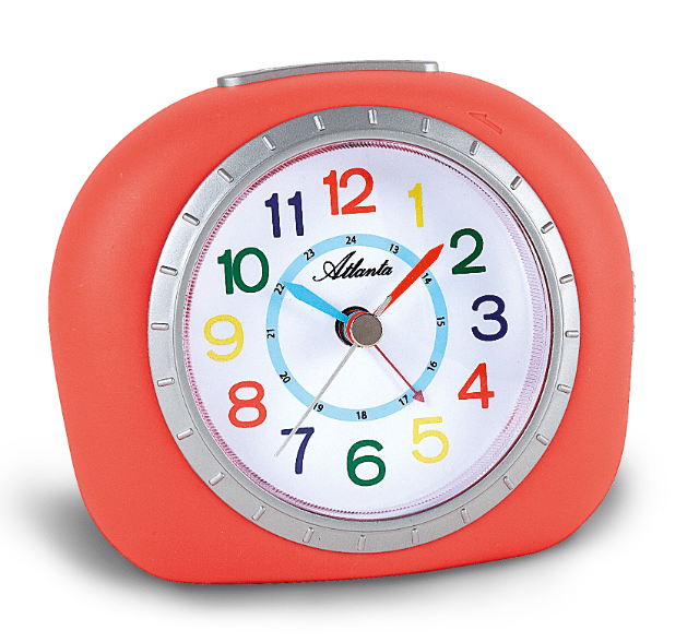 Kinderwecker, schleichende Sekunde, RUBBER FINISH, Repetition, Licht, buntes Zifferblatt, einfache Einstellung der Alarmzeit über Frontring