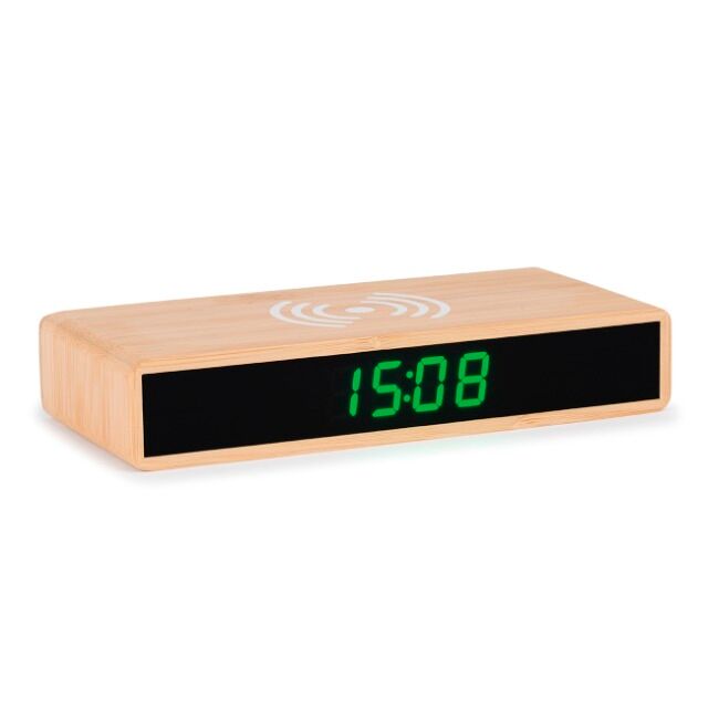 Network alarm clock with green LED display, date, 3 alarm times, wireless charging function for cell phone